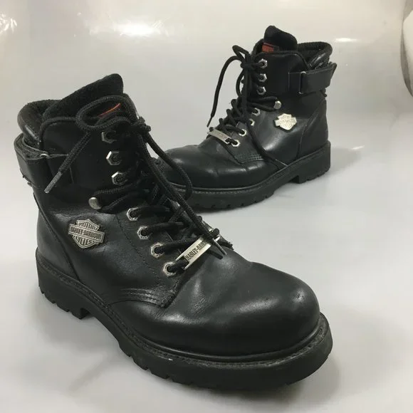 Harley Davidson 8 Black Leather Motorcycle Ankle Boots 91017 Harley Davidson Mens 8 Black Leather Motorcycle Ankle Boots  main image 3